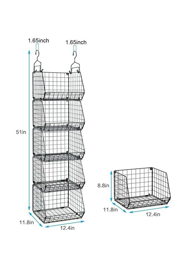 5-layer hanging metal storage basket, layered design, stackable, with 4 hooks, for storing clothes - 4