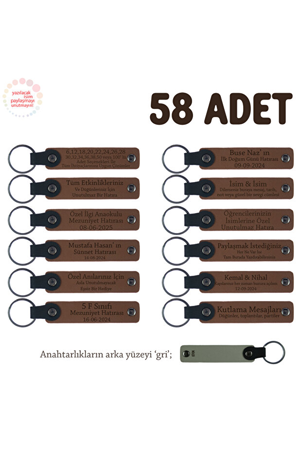 Light Brown & Gray, 58-Piece Keychain with Name Customized for Baby's Second Birthday Party, Gift Set