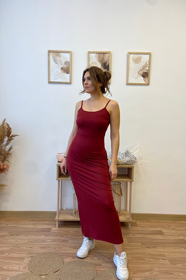 İnce Askılı Esnek Basic Elbise - 4