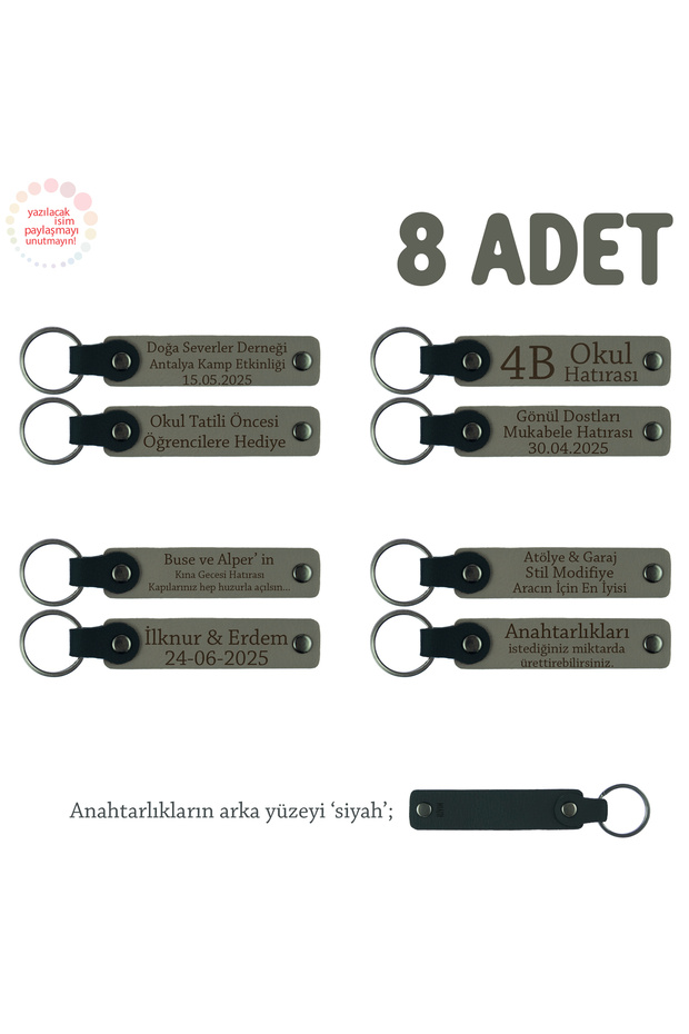 For Fans Who Love Stadium Luminous, 8-Piece Keychain with Name Written, Ash Gray & Black