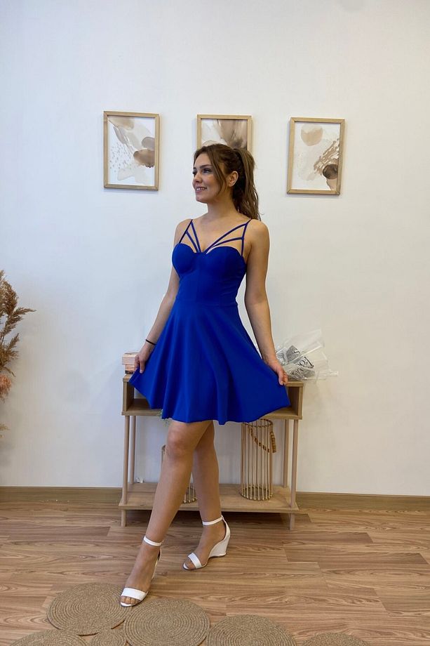 Göğüs Kuplu Kloş Mini Elbise - 4