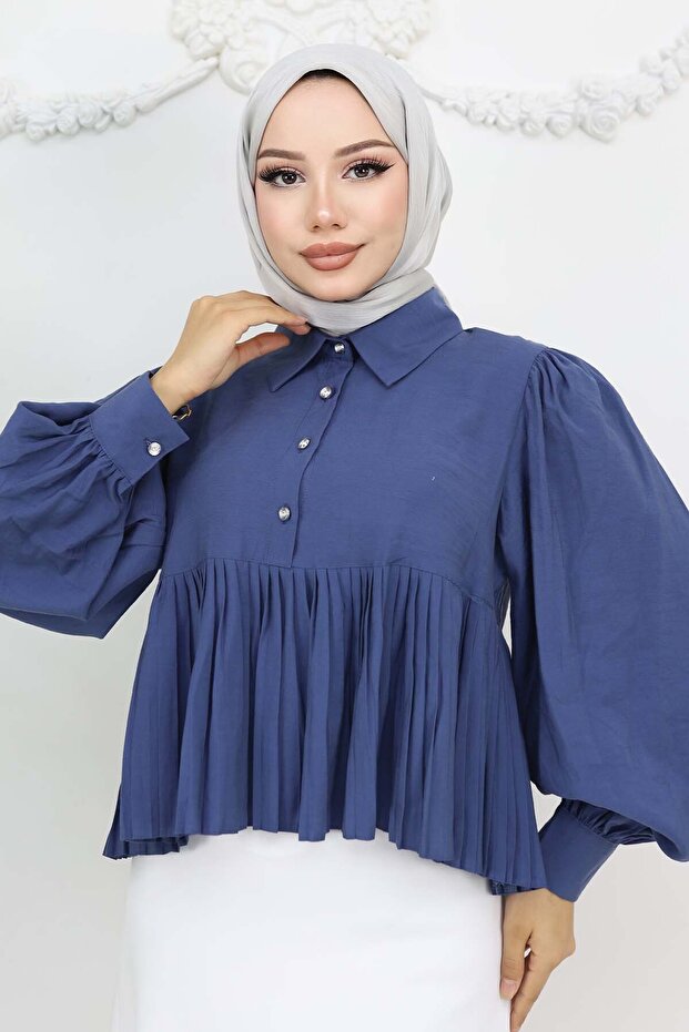 Pleated Short Shirt Indigo 2248