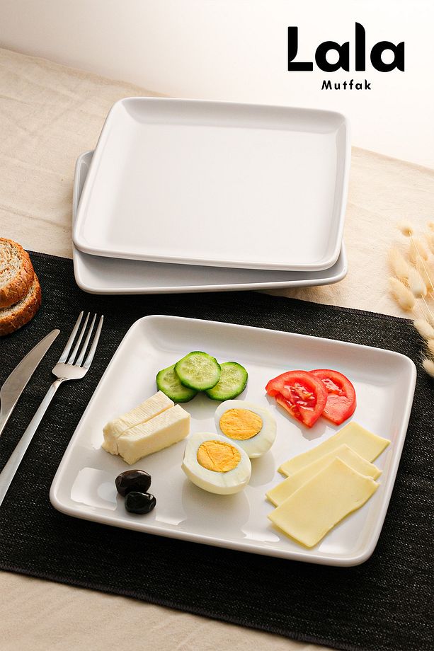 Gözde Kare Servis Tabak - 3'lü Set (23 CM - ŞIK, DAYANIKLI, YEMEK VE SUNUM TABAĞI) - 1
