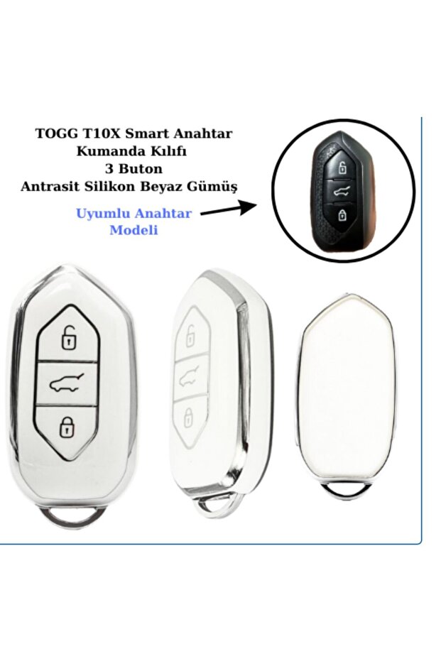 Togg T10X Compatible Key Protection Case White / Silver Detailed Please Key Teyit