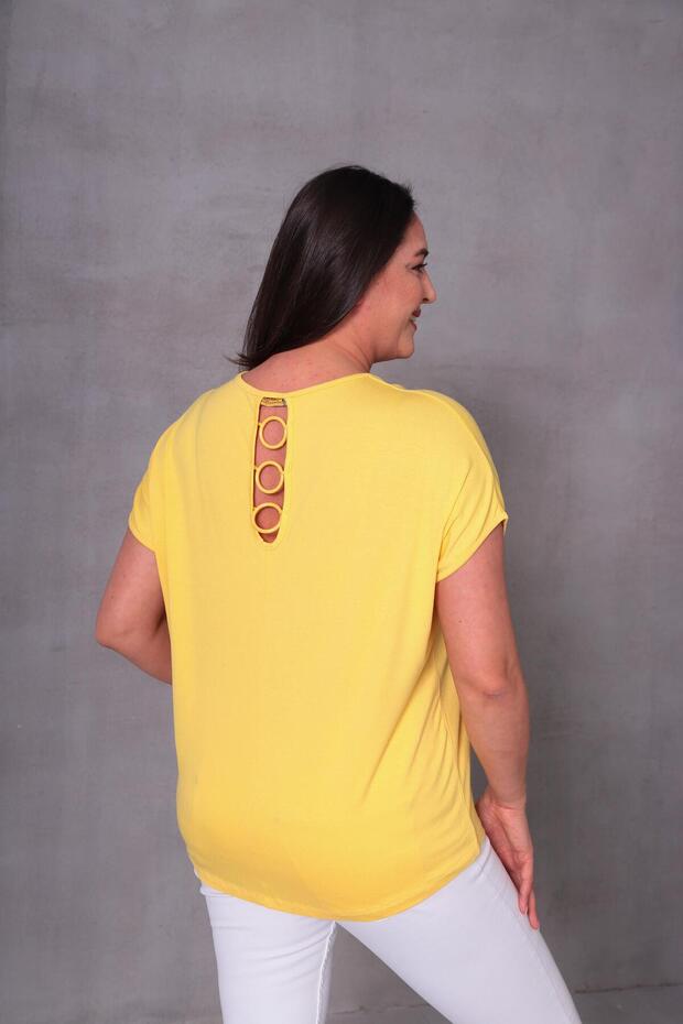 Women's Large Size Back Ring Detail Comfortable Combed Cotton Yellow Blouse