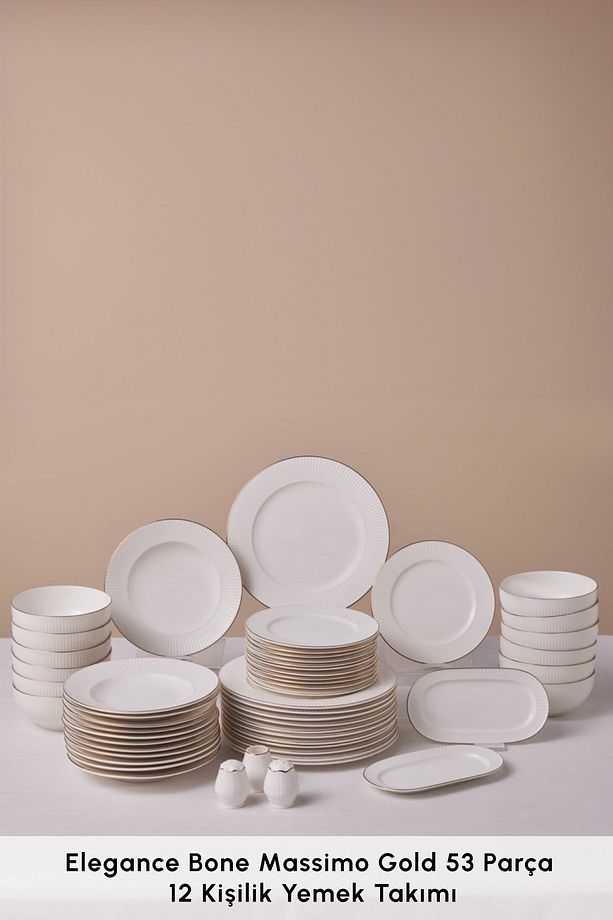 Elegance Bone Massimo 53 Parça 12 Kişilik Yemek Takımı Gold - 3