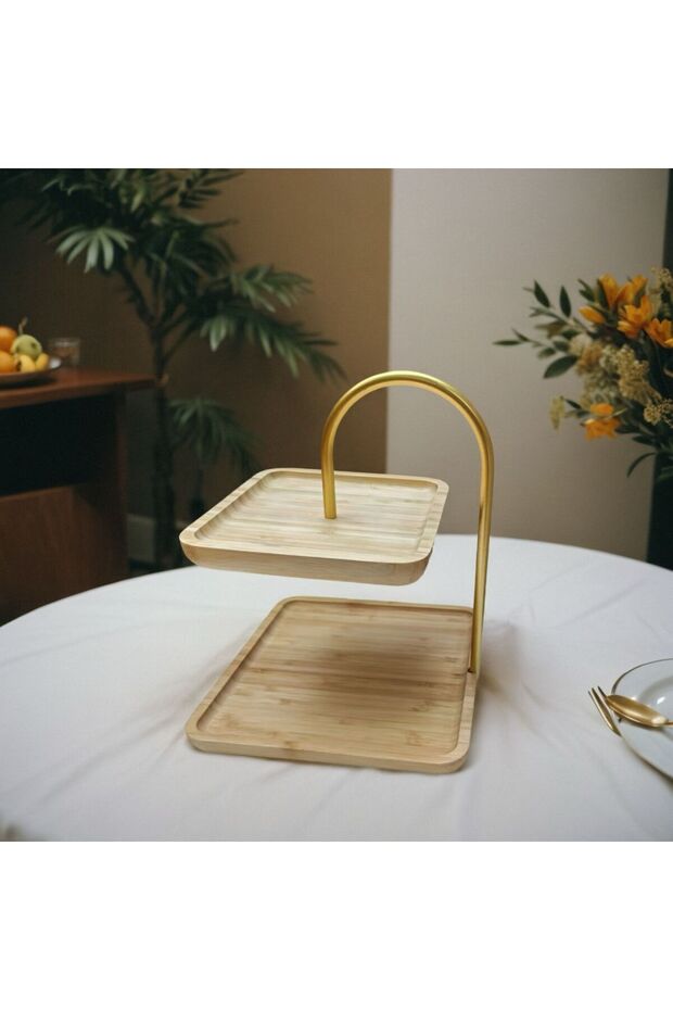 Bamboo 2-Tier Stand, Presentation Stand, Double-Tier Presentation Rack, Decorative Stand, Presentation Set - 3