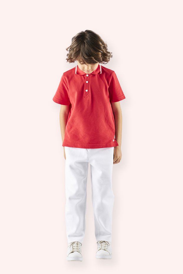 Boy's Short Sleeve Red Polo Neck T-Shirt