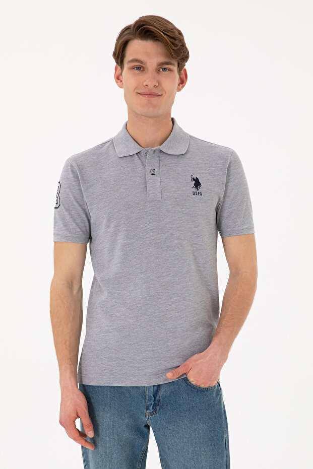 Men's Slim Fit Polo Collar Gray Melange Basic T-Shirt 50305929-Vr086