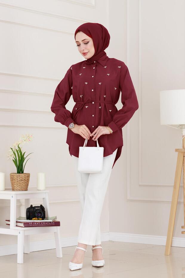 Monaco Collar Stone Tunic-Burgundy