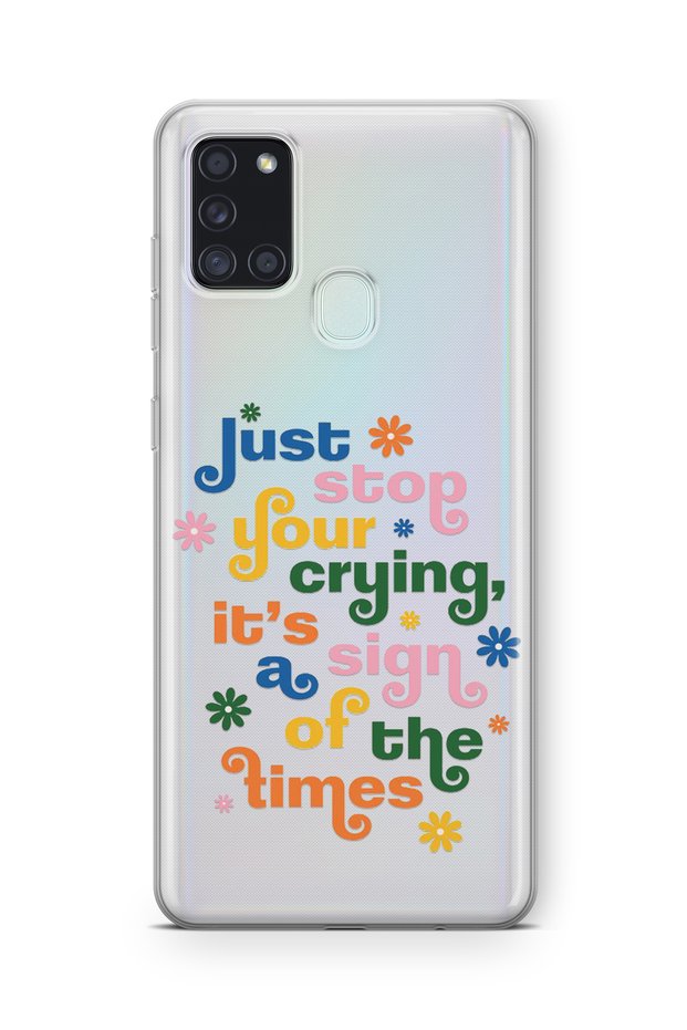 حافظة شفافة مطبوعة بتصميم توقف البكاء متوافقة مع هاتف Samsung Galaxy A21S