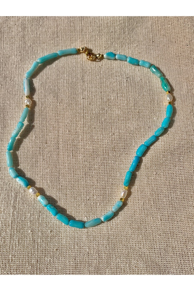 Blue Coral Stone Pearl Necklace