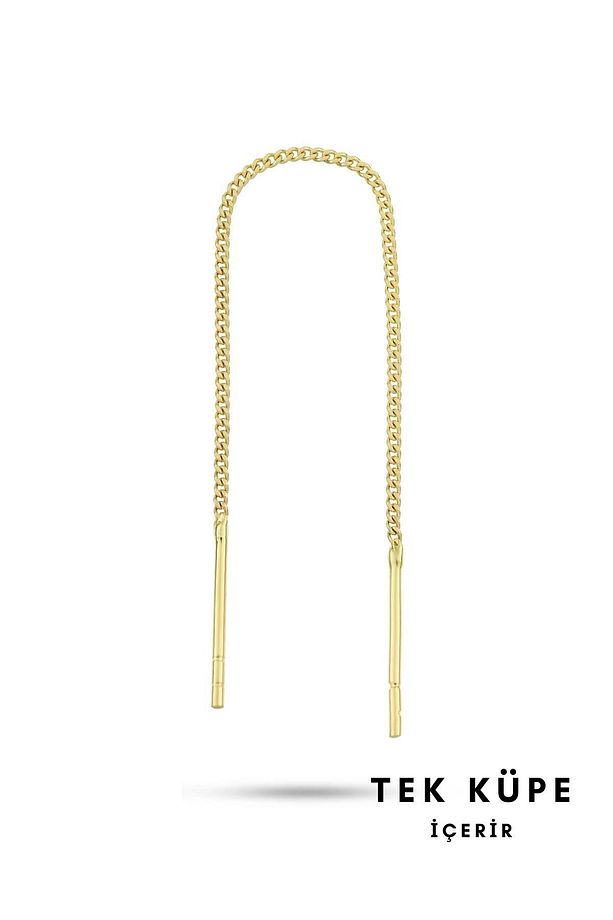 14 Ayar Altın Zincir Tek Küpe (14 CM) - 1
