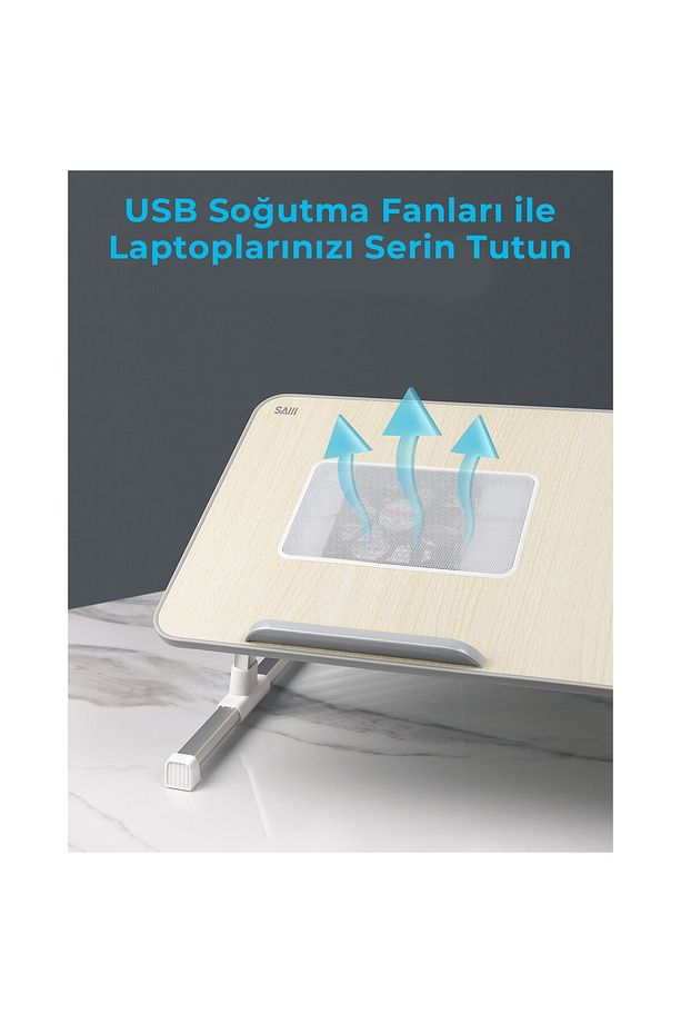Saiji A8 Large Çok Fonksiyonlu Ayarlı Notebook Soğutuculu Çalışma Masası Gri - 3