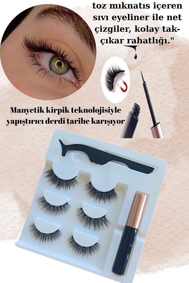 Manyetik Tek Tarflı Mıknatıslı Sıvılaştırılmış Toz Mıknatıs Eyeliner Cımbız Set Takma Kirpik - 1