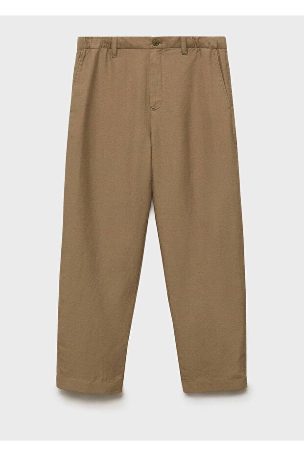 Keten Karışımı Elastik Belli Pantolon - 3