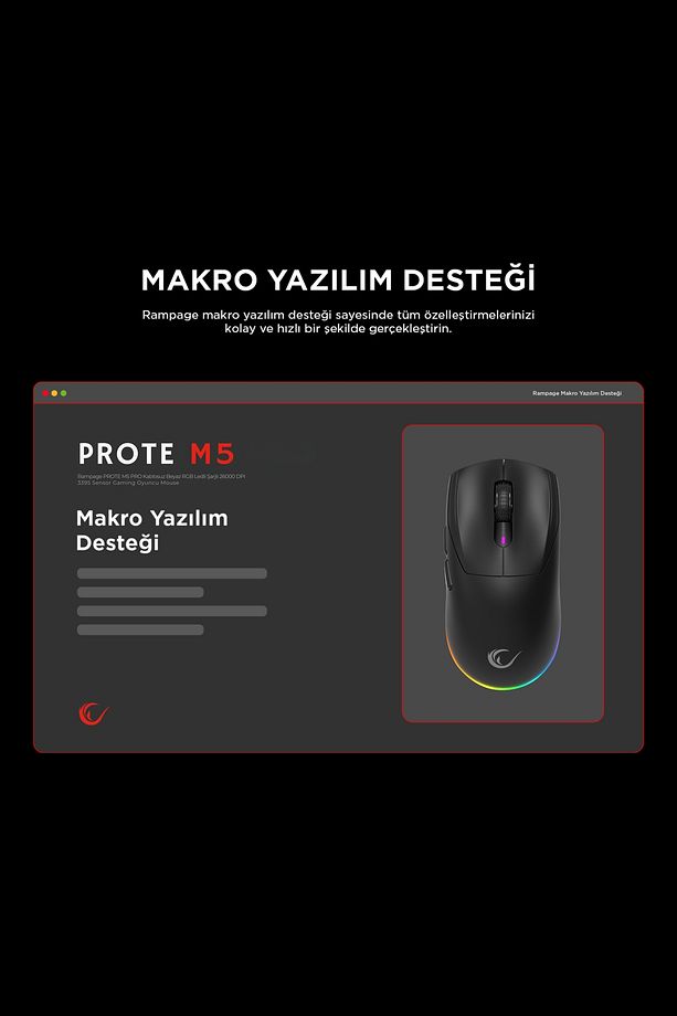 Prote M5 Bluetooth-kablosuz-kablolu Rgb Şarjlı 24000 Dpı 3311 Hafif Gaming Mouse Oyuncu Mouse Siyah - 8