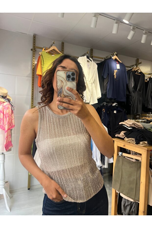 Işıltılı transparan bluz - 2