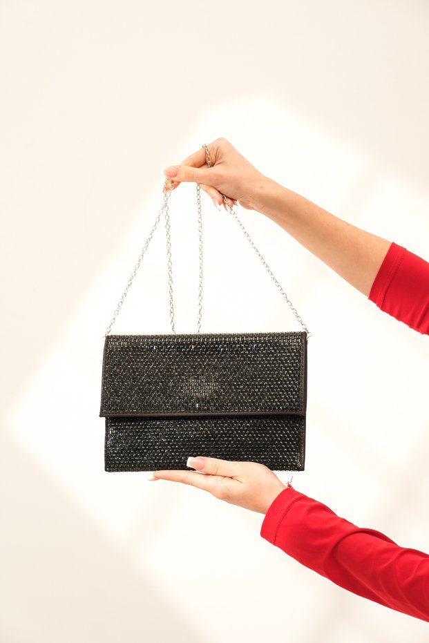 Black Glass Stone Women's Portfolio Clutch Evening Dress Bag