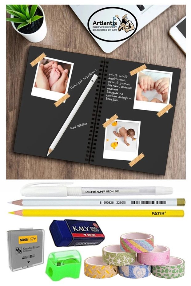 Ring Binder Black Notebook A5 40 Sheets Sketch Photo Album Glitter Tape Yellow White Lead Gel Pen Sigi Ka