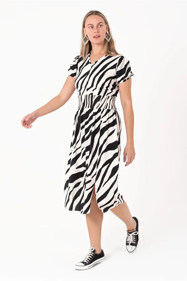 Kadın %100 Viskon Zebra Desenli Elbise - 5