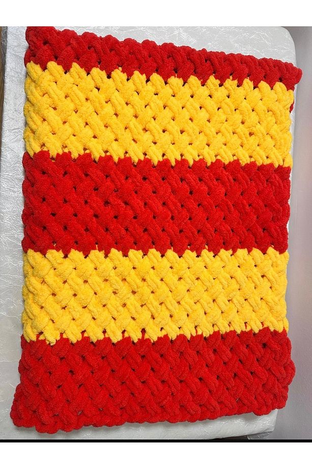 El Örgüsü Alize Puffy Bebek Battaniyesi Sarı Kırmızı Hasır Desen - 6