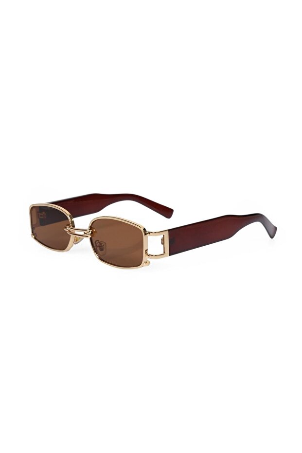 Women's Sunglasses Retro Rectangular Brown Frame Brown Glass Without Ring Without Logo