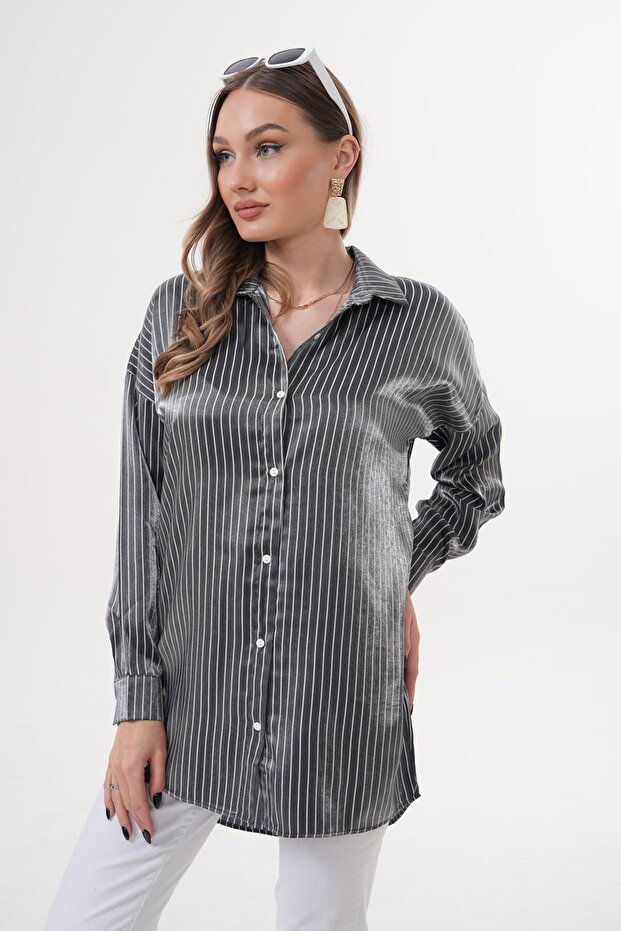 Simli Çizgili Gömlek - 5