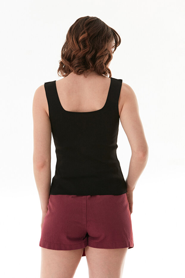 Basic Kare Yaka Triko Bluz - 4