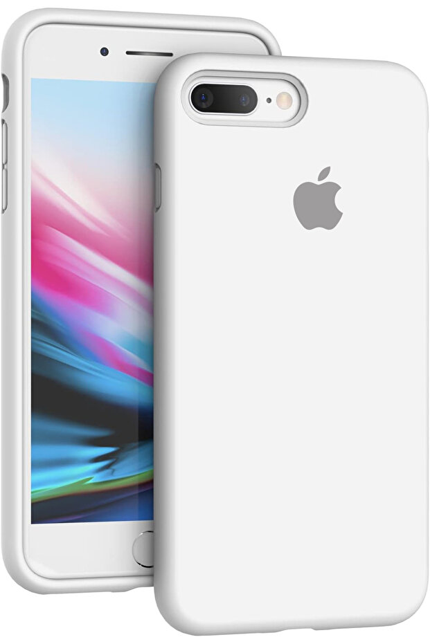 حافظة لهاتف آيفون 8 بلس، حافظة لهاتف آيفون 7 بلس، حافظة من السيليكون الناعم، بطانة من الألياف الدقيقة باللون الأبيض الصلب - 1