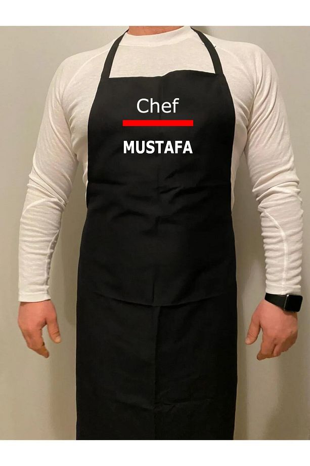 Masterchef Chef Mutfak Önlüğü Siyah Unisex Siyah Mutfak Garson Aşçı Şef Boydan Askılı Servis Önlüğü - 1