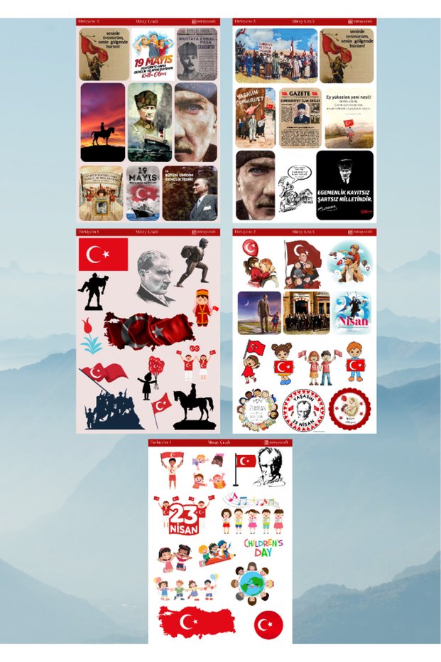 5 Pieces Turkey Themed 12*17 cm Sticker Set