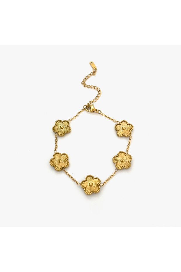 Gold Flower Peri'sbox Stainless Steel New Fashion Five Leaf Flower Natural White Shell Bracelets Wom