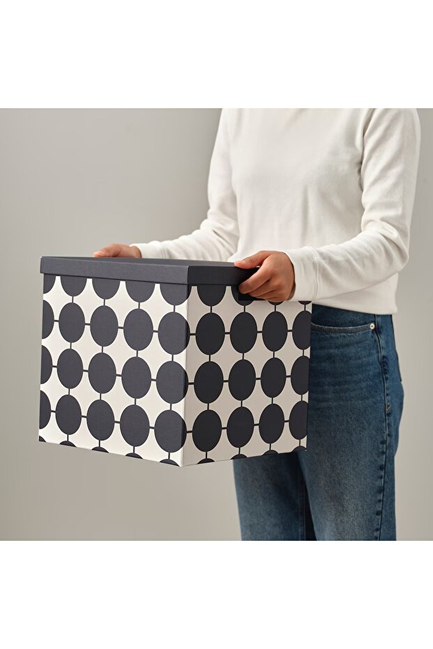 Tjena Black White Dot Pattern 32X35X32 Lid Decorative Storage Box Organizing Box