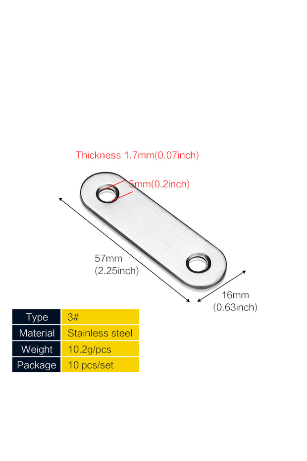 10pcs 57X16mm Flat Straight Brace Brackets 1.5-7.3 Inch Stainless Steel Mending Joining Plates Repai