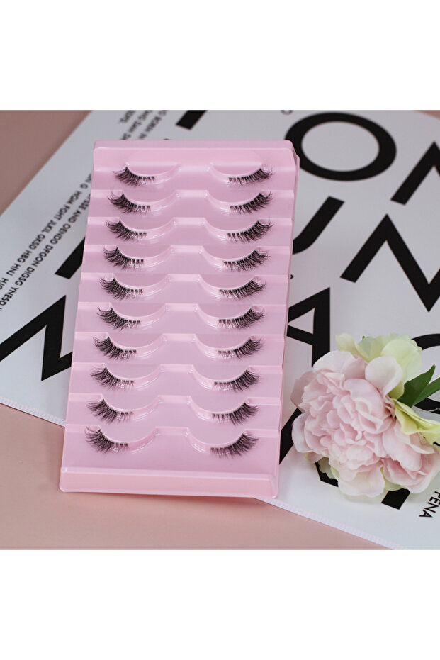 رموش نصفية بمظهر طبيعي 10 أزواج من رموش القطط السميكة 10 مم رموش خفيفة ذات طول قصير... - 4