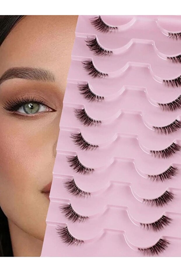 رموش نصفية بمظهر طبيعي 10 أزواج من رموش القطط السميكة 10 مم رموش خفيفة ذات طول قصير... - 7