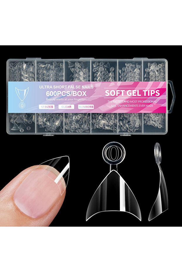 600pcs 01 600pcs/Boxed Ultra Short French False Press On Acrylic Nails Tips Almond Square Traceless