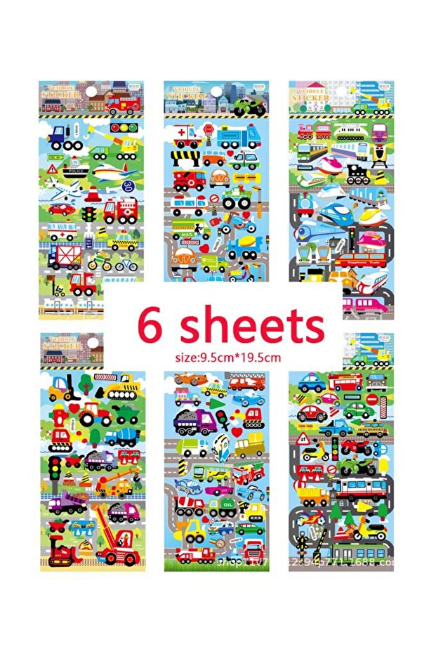 6 sheets 6 Sheets 3D Bubble Sticker Car Truck Plane Traffic Waterproof Cartoon Anime Stickers For Gi