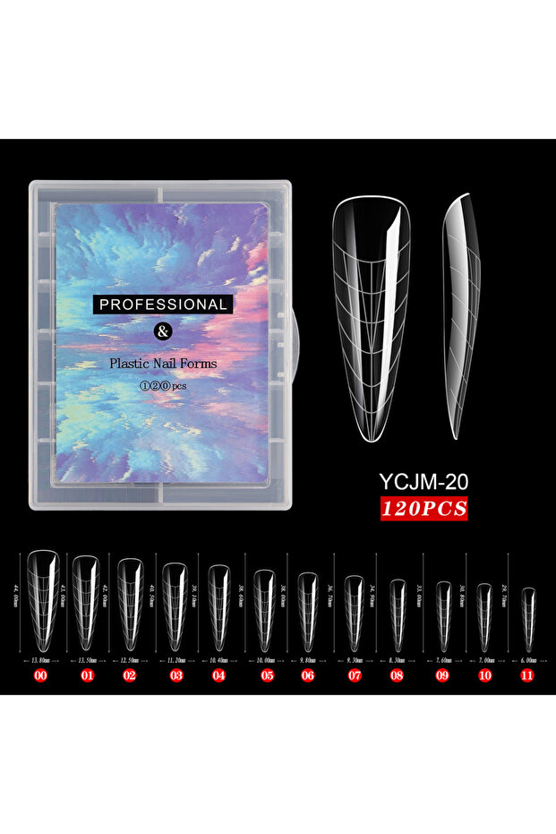 YCJM-20 120 Pcs/Set Clear Dual Forms False Nails Full Cover Quick Building Gel Mold Tips Nail Extens