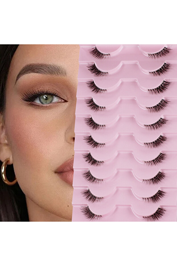 رموش نصفية بمظهر طبيعي 10 أزواج من رموش القطط السميكة 10 مم رموش خفيفة ذات طول قصير... - 1