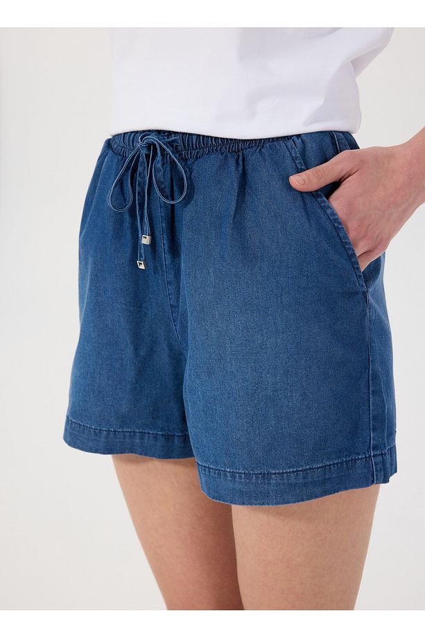 Lastikli Bel Normal Lacivert Kadın Denim Şort M5SL-SRT1102 - 3