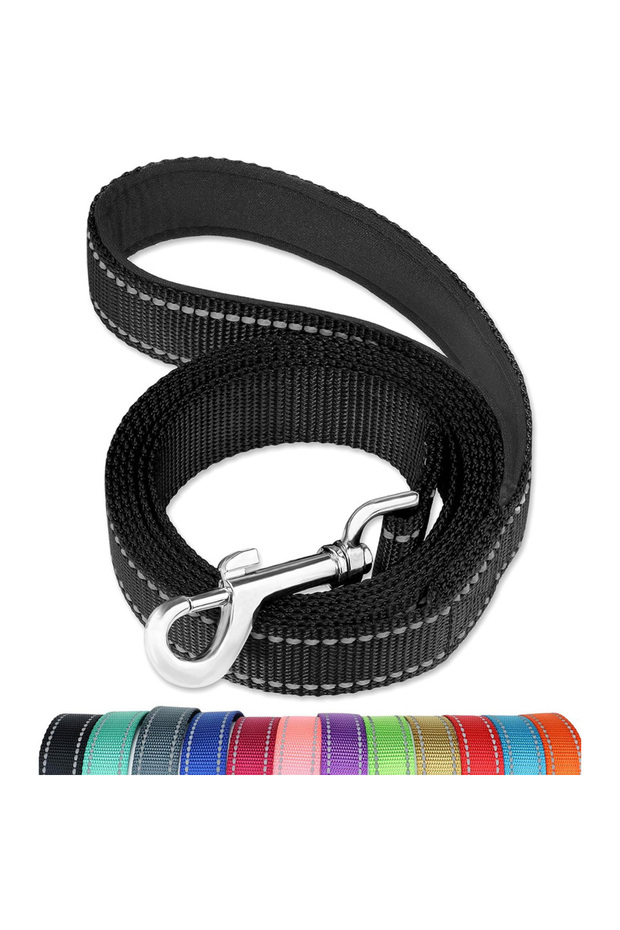 black Reflective Dog Leash - Soft Padded Handle for Comfortable Training and Walking - Ideal for Med