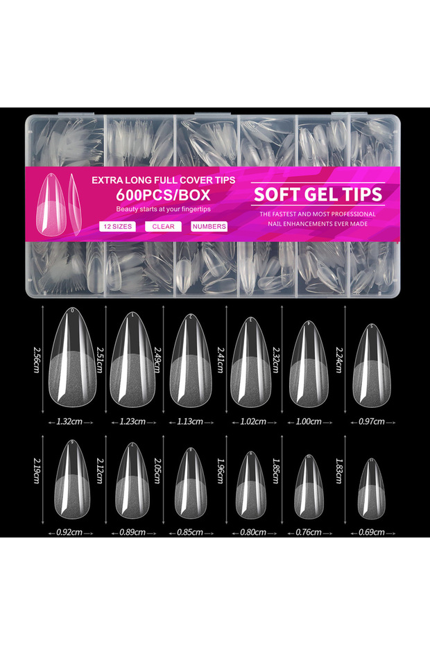 Almond 100/320/600Pcs Short Almond Nail Tips Soft Gel Nail Tips Full Cover False Nail Tips For Acryl