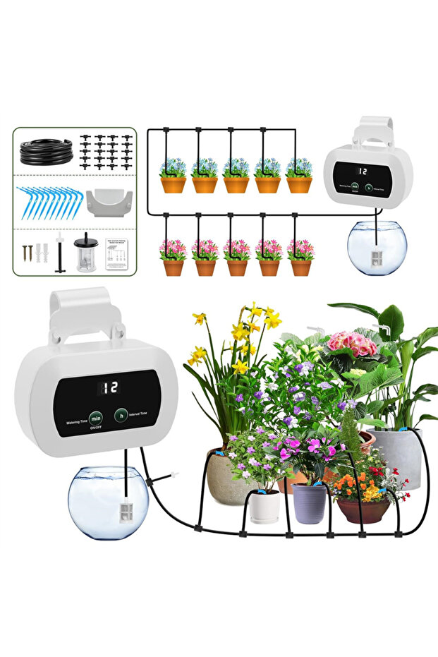 white Potted Plant Drip Irrigation Kit,DIY Solar Irrigation,Garden Balcony Greenhouse Drip Irrigatio