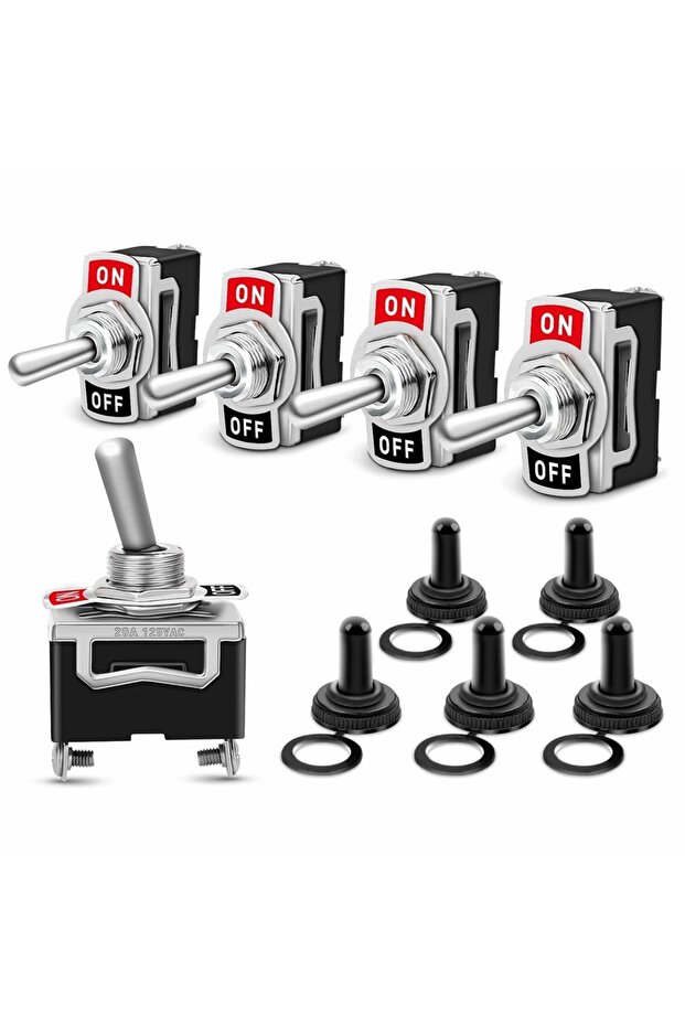 black 5Pcs Heavy Duty Car Boat Rocker Toggle Switch 250V 2Pin SPST ON/OFF Rocker Switches with Water