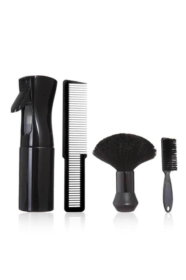 Black-A 4pcs Professional Haircut Set Barbershop Tools Spray Bottle Comb Hair Cleaning Brush Salon H