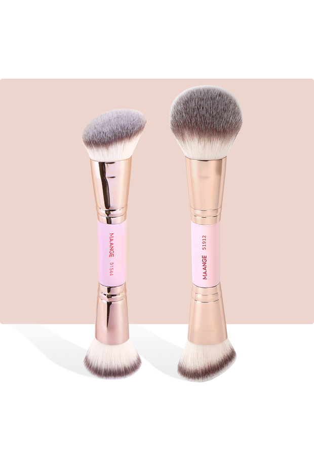 Pink MAANGE 2PCS Foundation Makeup Brush Double-ended Flat/Angle Top Contour Brush for Beauty Blendi