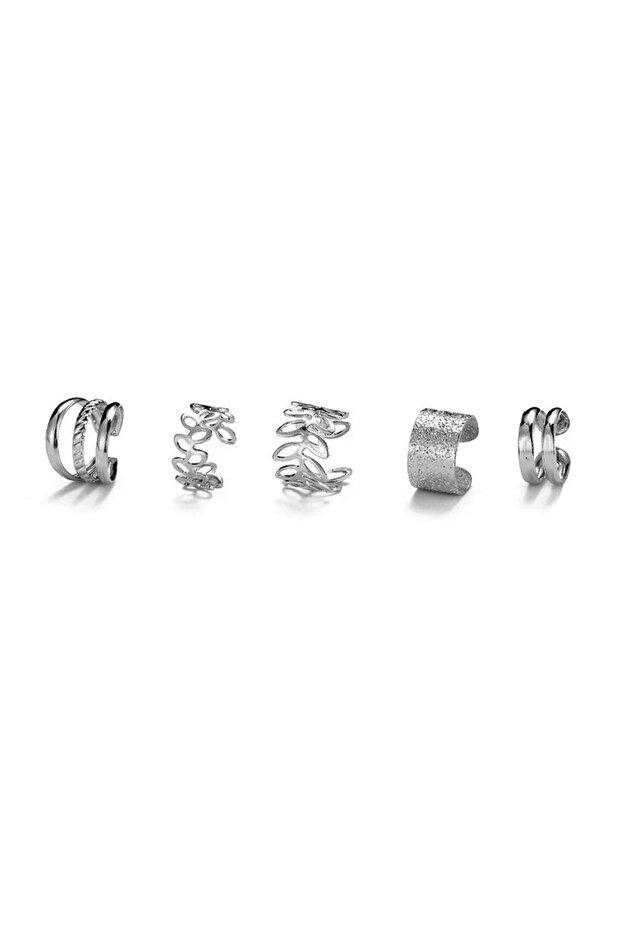 Silver 5pcs;Silver Color Leaves Clip Earrings for Women Men Creative Simple C Ear Cuff Non-Piercing