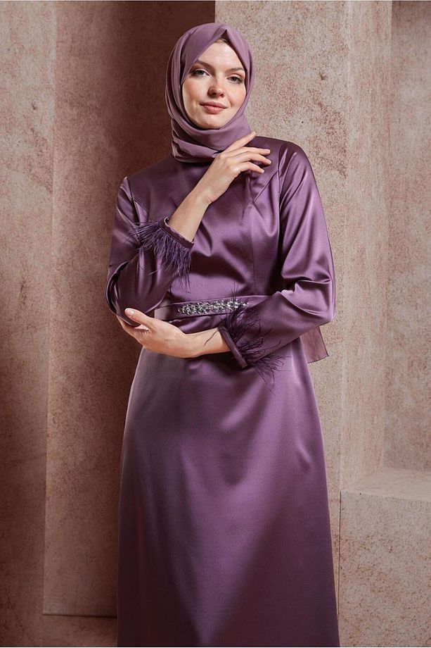 TÜY DETAYLI TAŞLI ELBİSE 43939 - 2